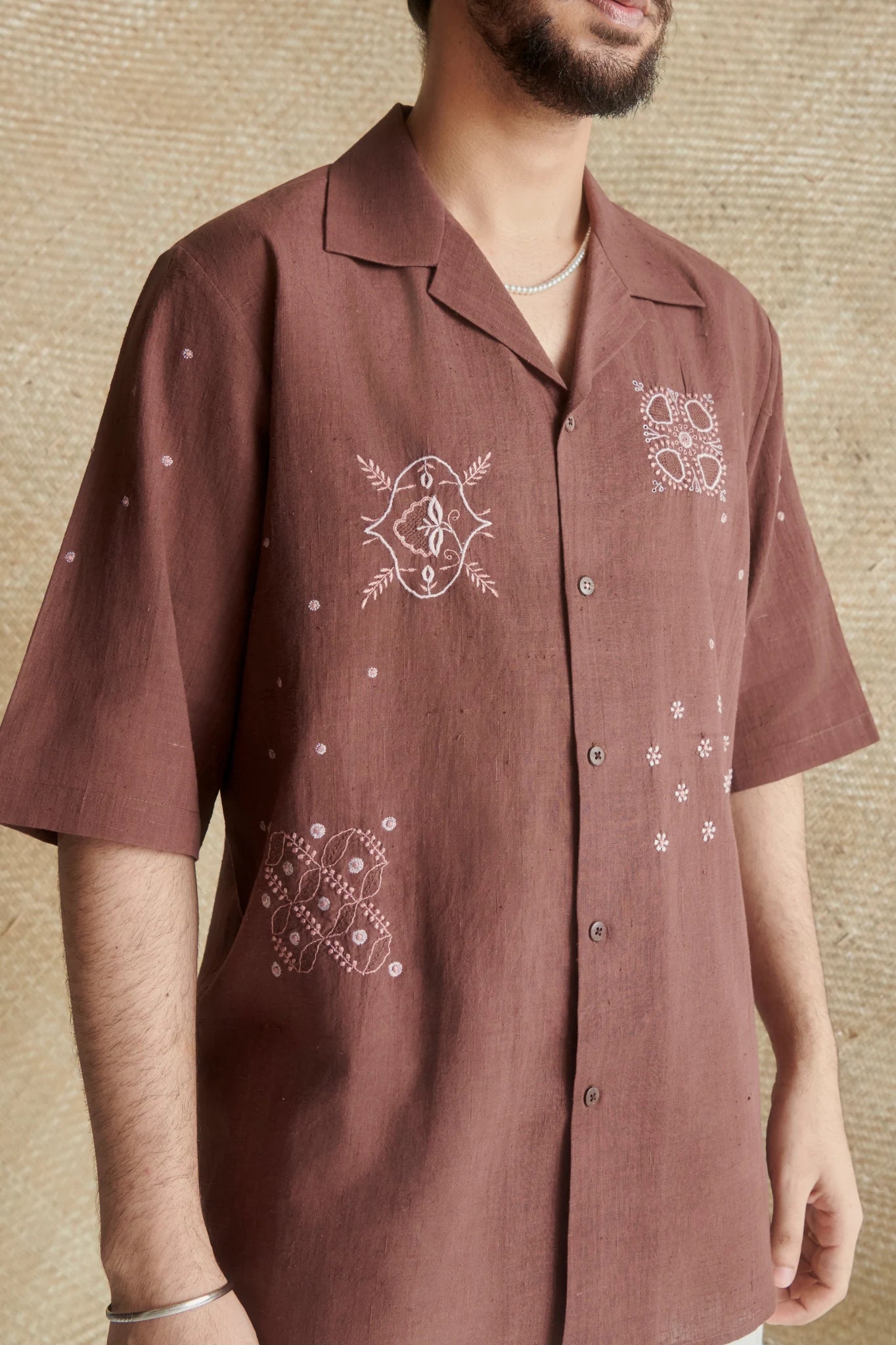 Cinnamon Chikankari camp shirt