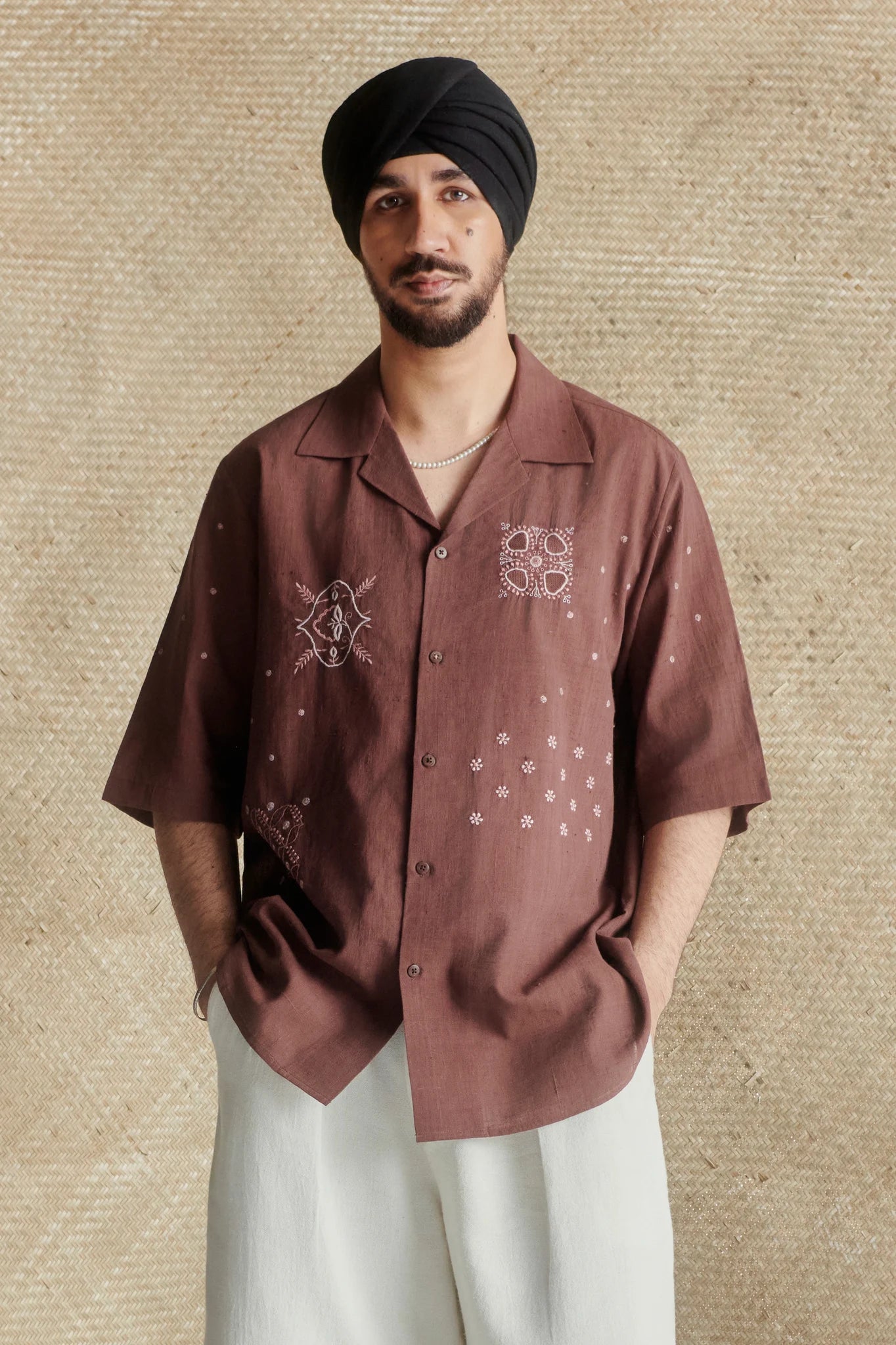 Cinnamon Chikankari camp shirt