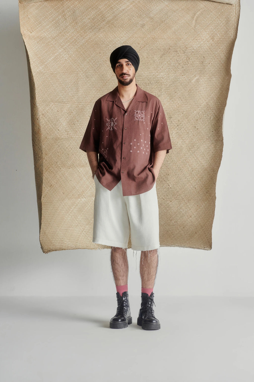 Cinnamon Chikankari camp shirt