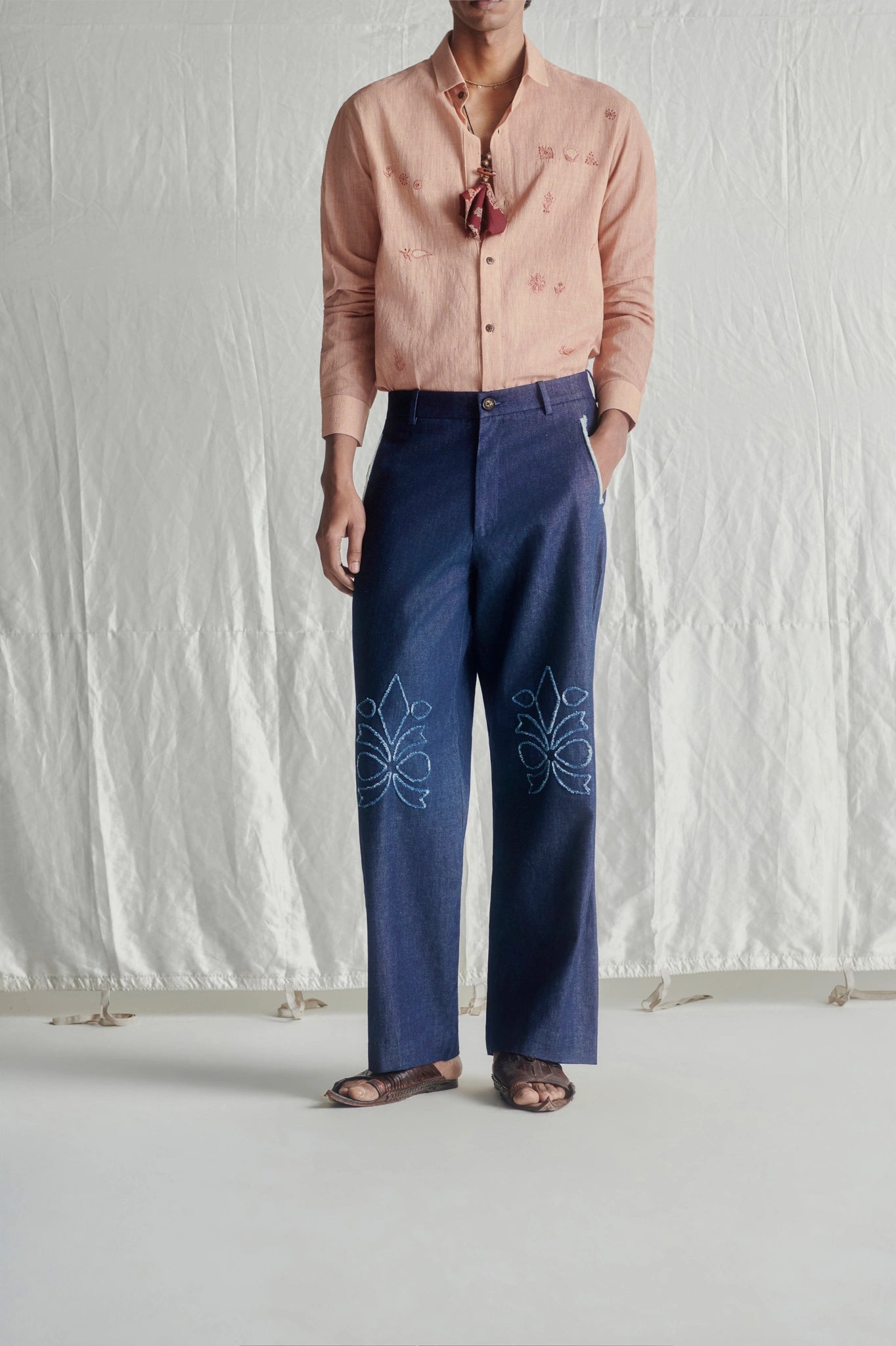 Fray applique boot cut denims