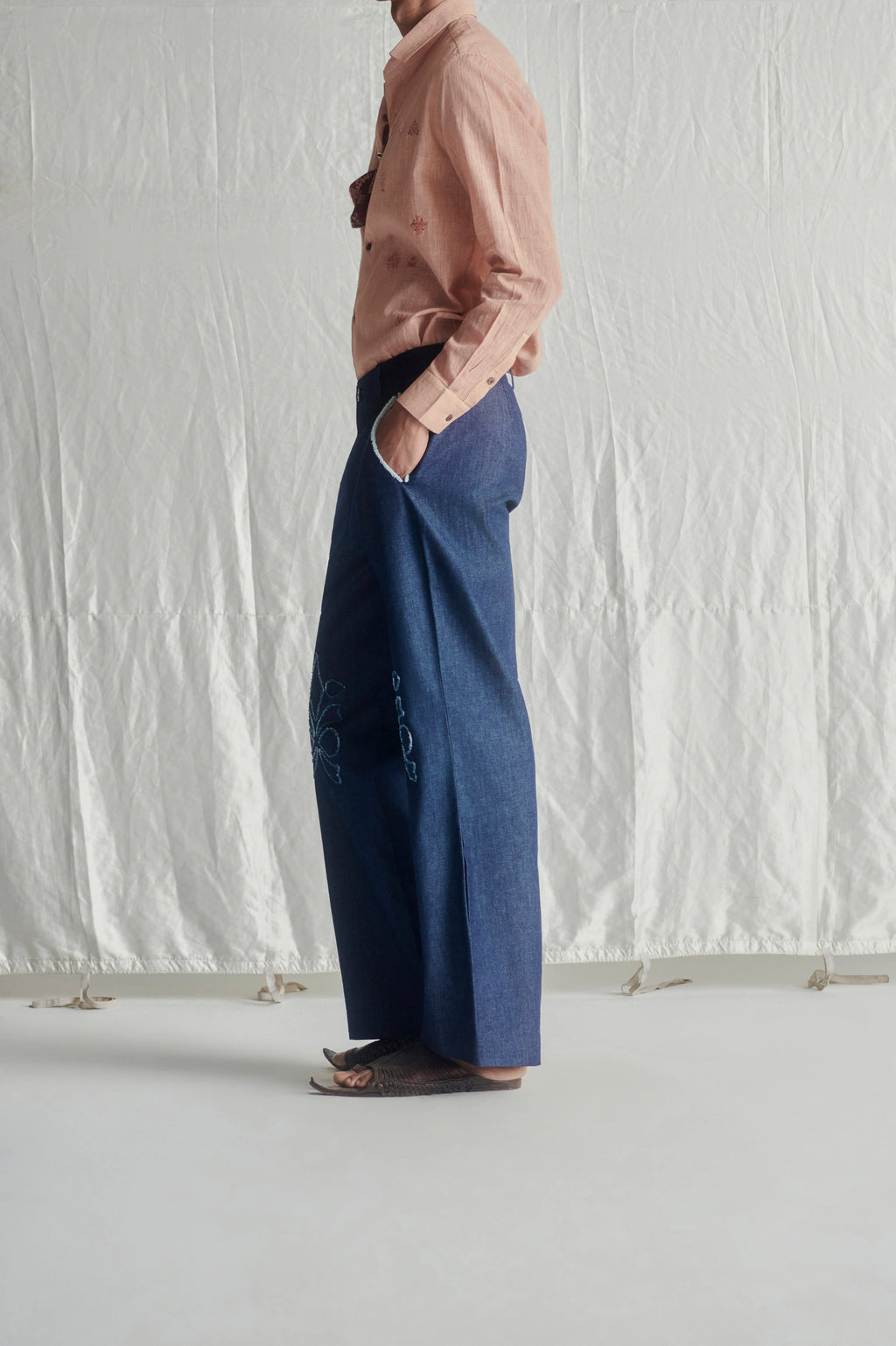 Fray applique boot cut denims