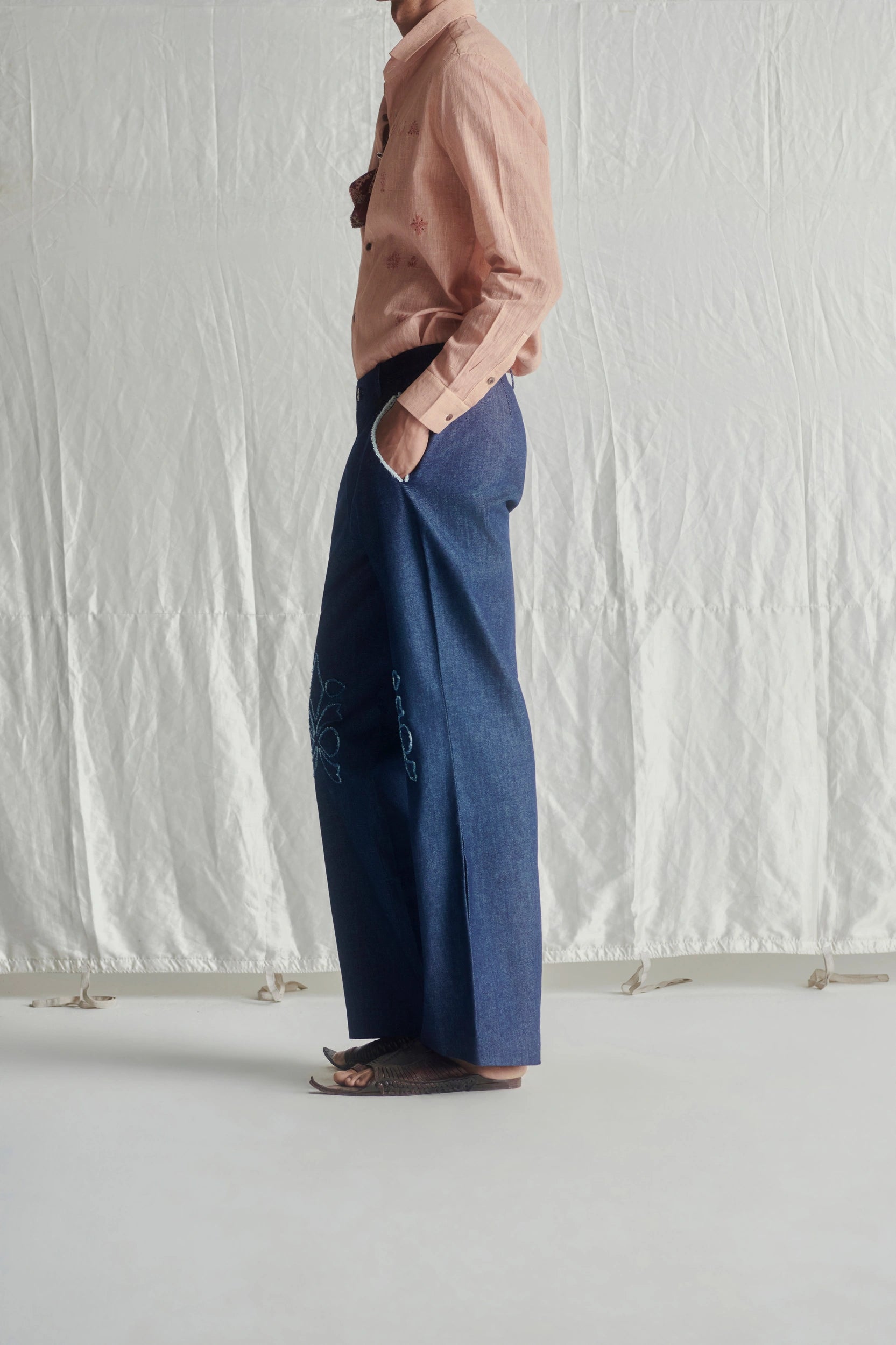 Fray applique boot cut denims