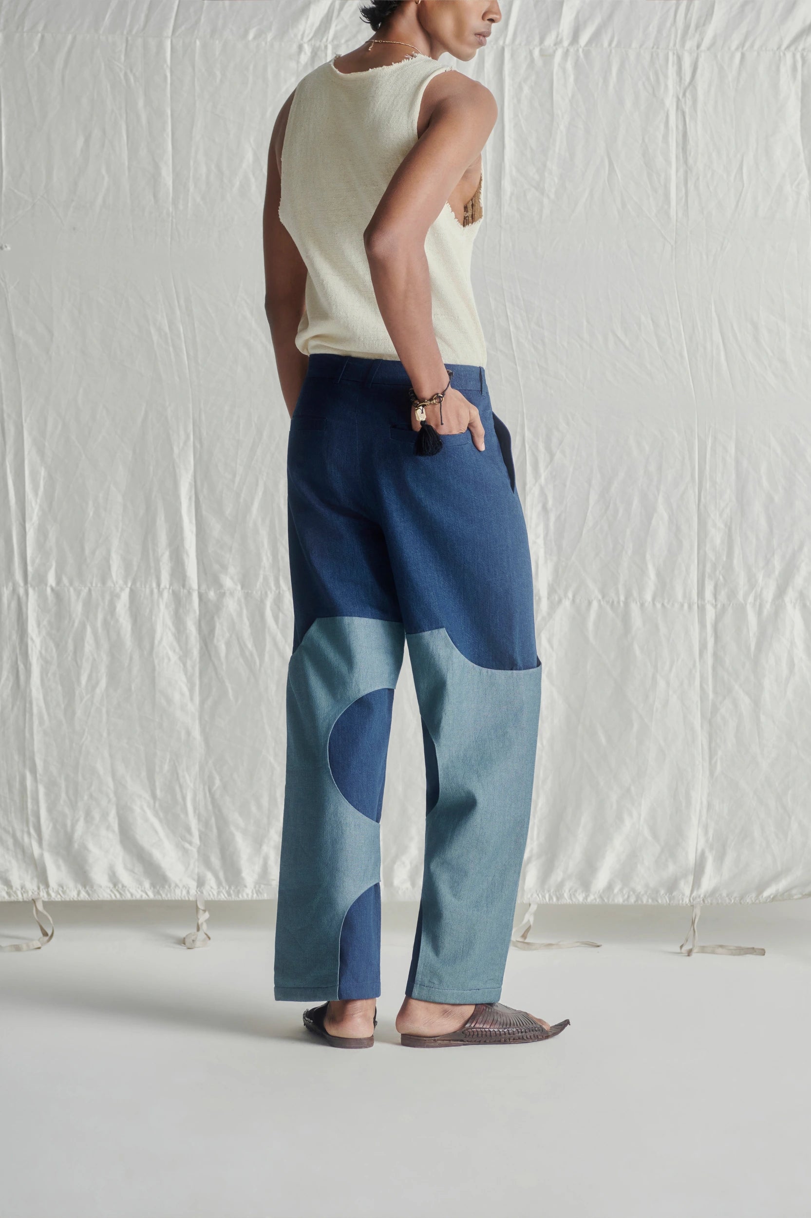 Saddle denim pants