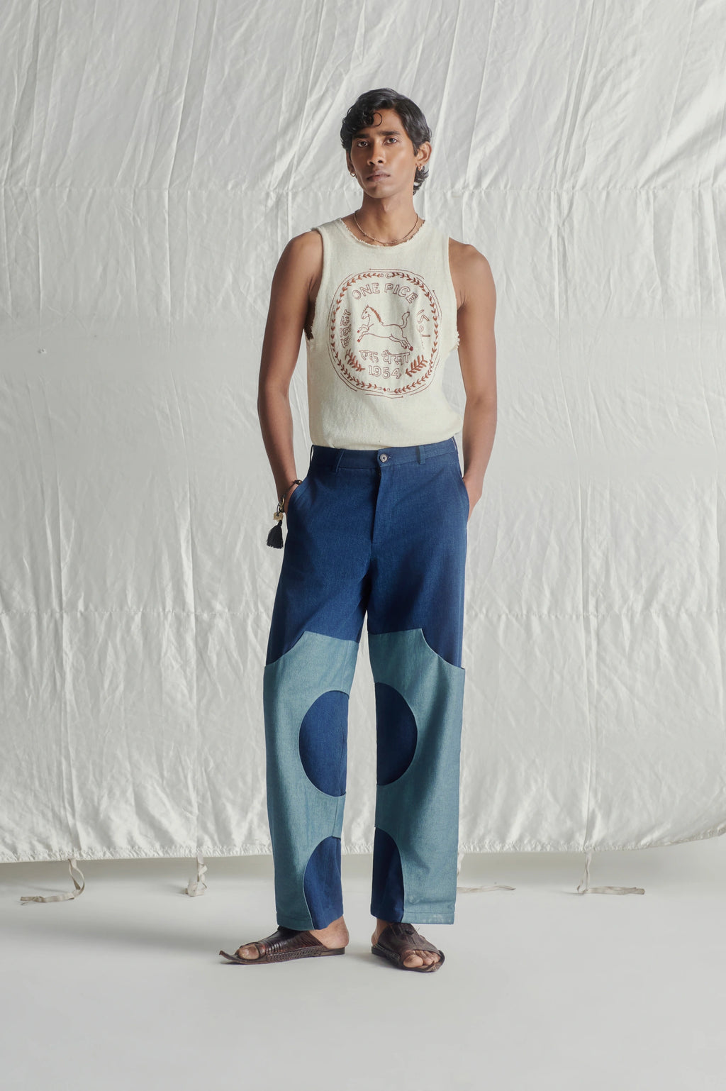 Saddle denim pants