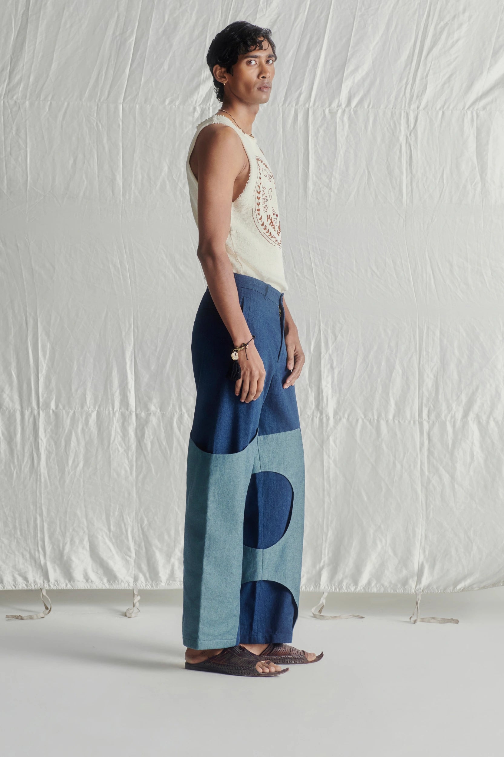Saddle denim pants